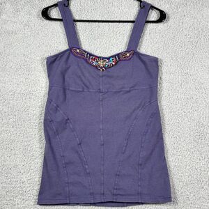 Free People Tank Top Women Large‎ Purple Beaded, Contrast Stitch, Corset Style